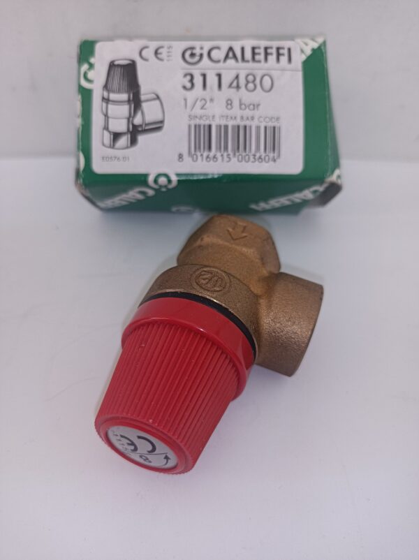 Valvola di sicurezza da 8 bar 1/2 femmina, marca Caleffi, nuova.